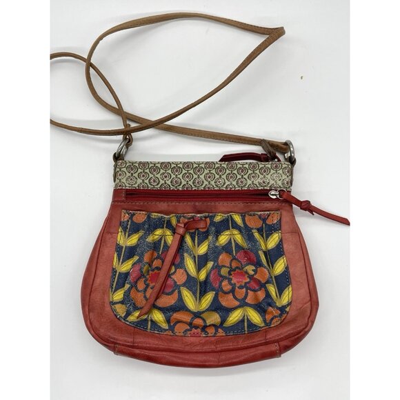 Fossil Handbags - FOSSIL‎ Fiona Crossbody Bag Purse Red Blue Floral Boho Casual Leather Hippie Y2K